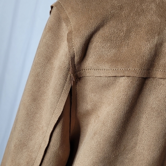 Tahari Cognac Faux Leather Open Front Roll-Tab Sleeve Long Blazer/Jacket - Sz XS - Picture 11 of 15